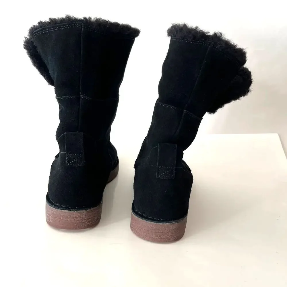 Clarks Boot Size 9.5 Black Suede Leather Fur Cuff Drafty Haze